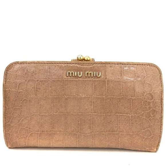 00745053# Miu Miu Wallet Long Crocodile Embossed Leather Bifold